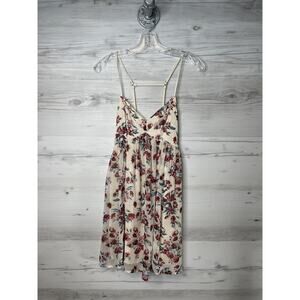 Hollister Dress Womens XS Cream Floral Sleeveless Strappy Back Summer Boho Lined